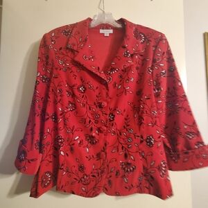 Dressbarn Red and Black Floral Blouse